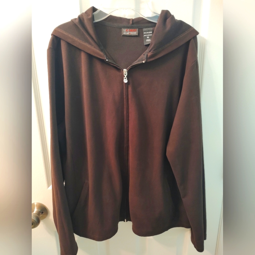 New York & Co. Sport Brown Zippered, Hooded Jacket Size XL